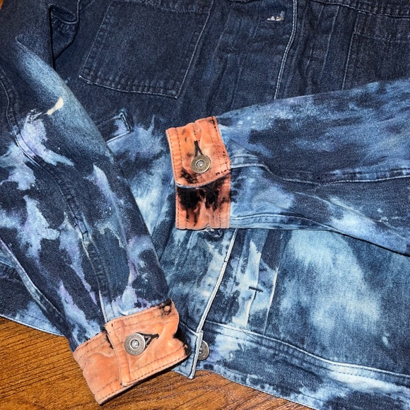 Liz Claiborne Blue Grunge Button Up Jacket Orange Velvet Collar & Cuffs Size S - Picture 10 of 14